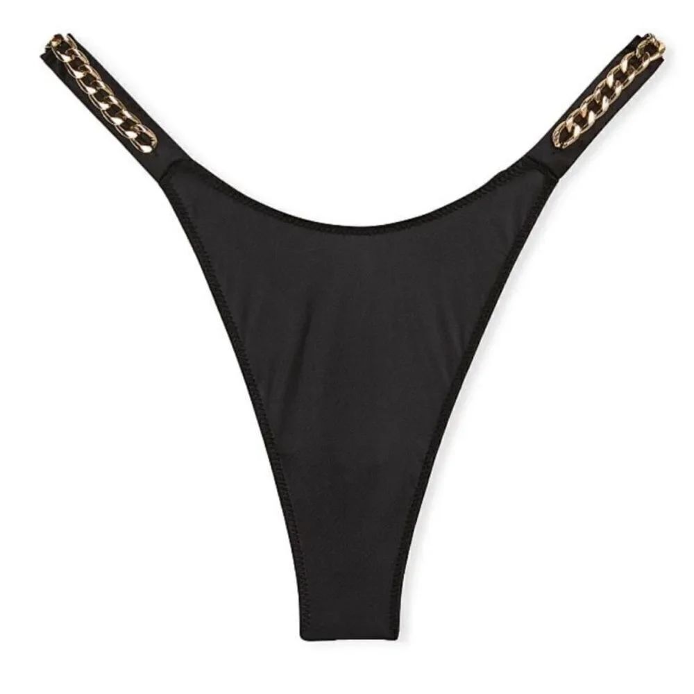 Victorias Secret Very Sexy Bombshell Chain strap Satin Thong Panty black Large